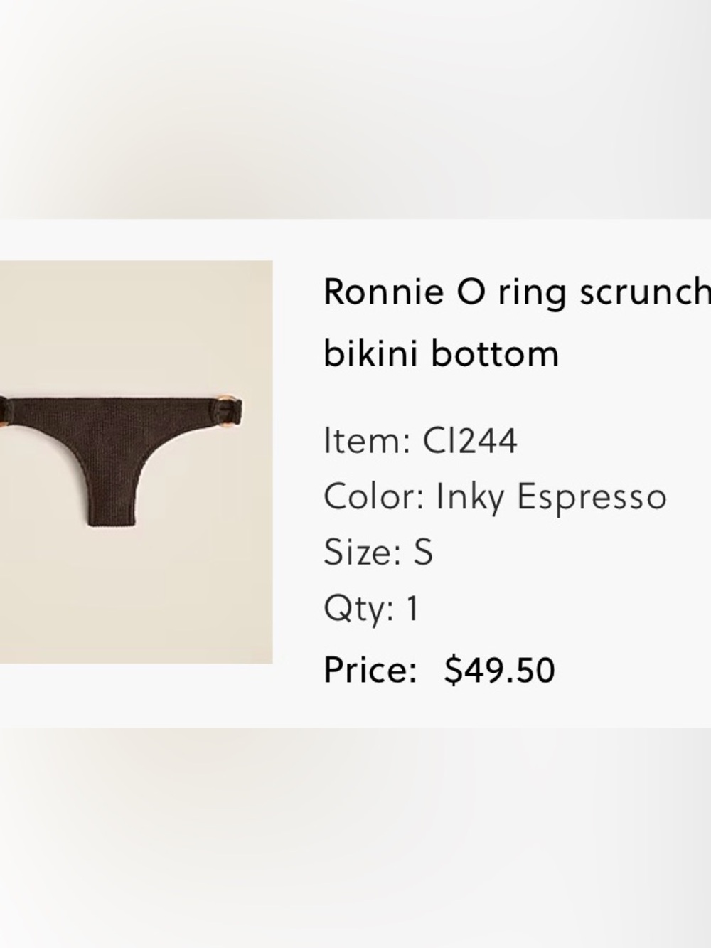 J. Crew Ronnie O-Ring Scrunch Bikini Bottom in Inky Espresso